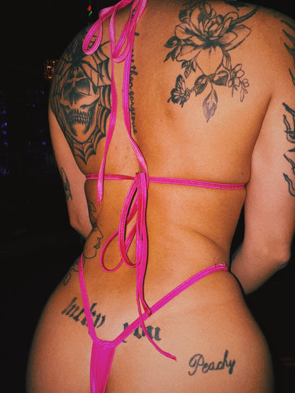 Latex Hot Pink Crocodile Micro Bikini